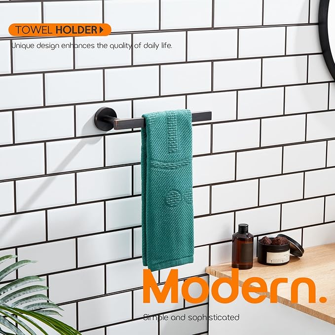 AONEON Bath Towel Rings Bathroom Towel Holder Modern Small Hand Towel Bars Stainless Steel Wall Mounted Oil Rubbed Bronze AN3001ORB