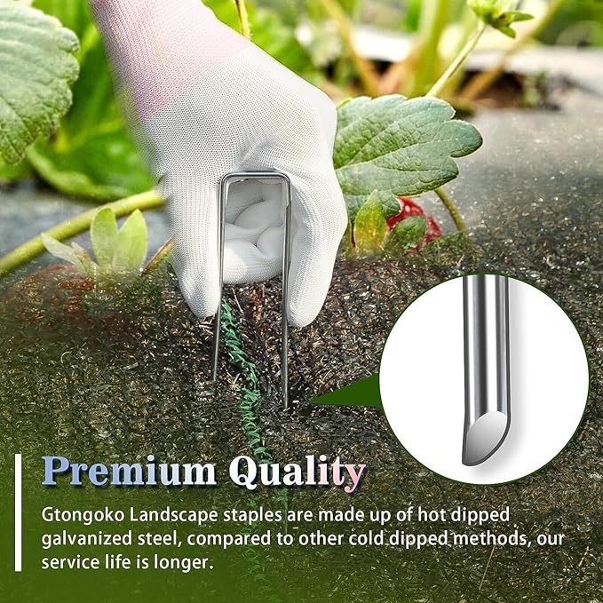 Gtongoko 500 Pack Galvanized Landscape Staples Garden Stakes Plant Cover Stakes 6 Inch 11 Gauge SOD Staples Ground Stakes for Landscaping Securing Weed Barrier Fabric, Christmas Decorations