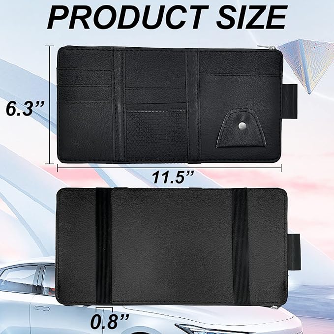 Keedolla 2Pcs Car Sun Visor Organizer, Auto Interior Accessories Pocket Organizer Car Visor Storage Pouch Holder with Zipper Pocket for Sedan, Truck, SUV - Black