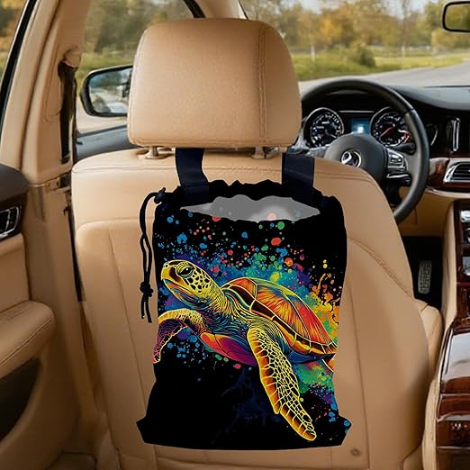 Watercolor Sea Turtle Car Garbage Bag, Small Car Trash Bag Hanging Back of Seat,Drawstring Car Trash Bag with Adjustable Buckle,Car Accessories for Camping Travelling