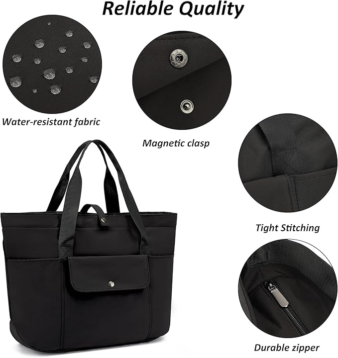 TANTOMI Tote Bag for Women Foldable, Waterproof Work Bag with Zipper, Large Shoulder Handbag for Travel - 20.9''L x 6''W x 14''H