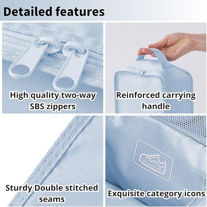 tianzong 2 Pack Plaid Travel Shoe Bag with Carry Handle & Mesh Pocket - Shoe Organizer for Sneakers, Heels, Sandals, Gym, Laundry (Blue)