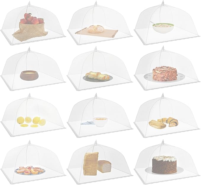 Simply Genius Mesh Food Covers - 12-Pack, 17in x 17in, White - Outdoor Kitchen & Picnic Accessories - Hosting Essentials for Glamping & Tailgating