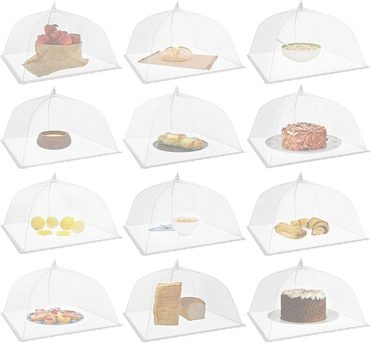 Simply Genius Mesh Food Covers - 12-Pack, 17in x 17in, White - Outdoor Kitchen & Picnic Accessories - Hosting Essentials for Glamping & Tailgating