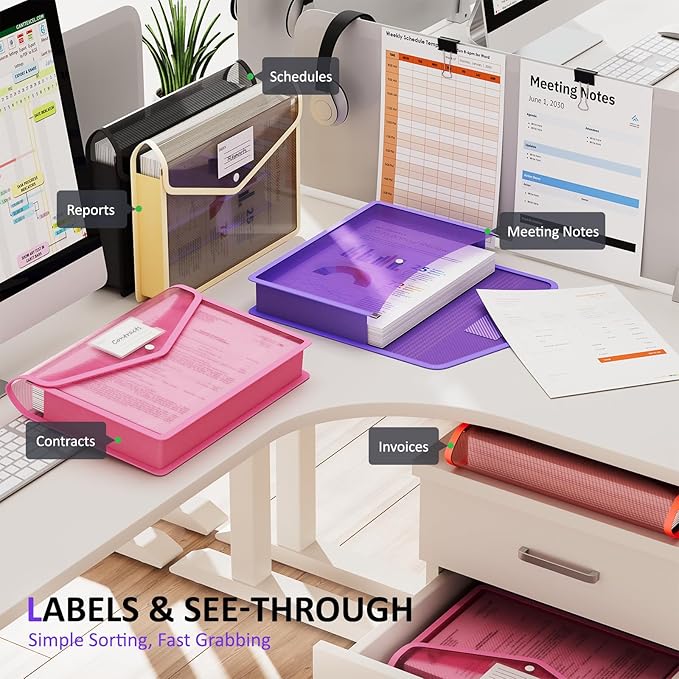ThinkTex Plastic Expanding File Folder, Transparent Envelopes with Snap Closure, No Dividers, Large Capacity, Document Organizer for Receipts, Bills & Taxes, Fits Letter / A4 Size - 5 Pack