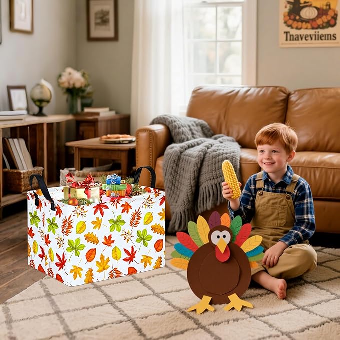 Thanksgiving Storage Basket Pumpkin Fall Storage Bin Family Gathering Gifts Basket Waterproof Toy Box Collapsible Clothes Organizer Nursery Bin for Bedroom Home Dorm
