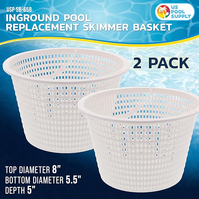 U.S. Pool Supply Swimming Pool Plastic Skimmer Replacement Basket (Set of 2) - Skimmer Basket for Inground Pool, Skim Filter Remove Leaves and Debris - 8" Top, 5.5" Bottom, 5" Deep - Not Weighted