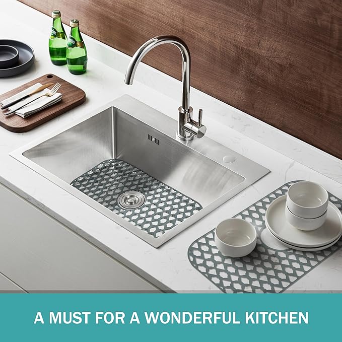 Sink Protectors for Kitchen Sink, Kitchen Sink Accessory - Silicone Mats Grid for Stainless Steel Strainer Bottom of Farmhouse Porcelain sinks (24”x13”, Center Drain)