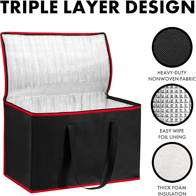 Carrywell Insulated Food Delivery Bags, XXXL Pizza Delivery and Reusable Warming Bag For Catering, Thermal Insulation Tote for Hot and Cold Food, Doordash, Not Made In China