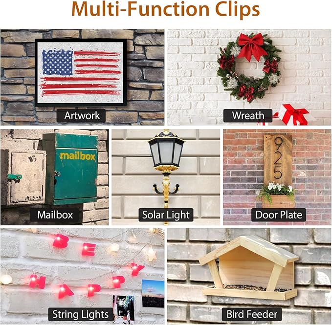Booda Brand Brick Hook Clips (12 PCS) for Hanging Outdoors, Brick Hangers Fit Standard Size Brick 2-1/4" to 2-3/8" in Height, Heavy-Duty Brick Siding Clips Wall Hangers for Hanging No Drill and Nails
