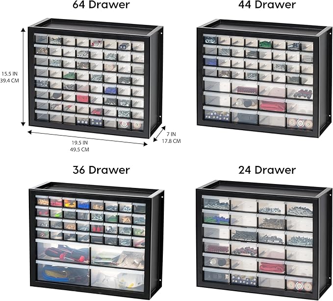 IRIS USA Small Parts Storage Cabinet, Made in USA, 64-Drawer Organizer for Hardware, Screws, Nuts & Bolts, Electronics, Beads, Craft Supplies, Building Bricks, Teacher Toolbox Storage – Black