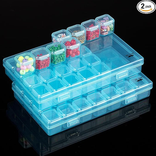 Mr. Pen- Bead Storage Containers, 28 Grids, 2 Pack, Transparent Blue Small Bead Organizer Box