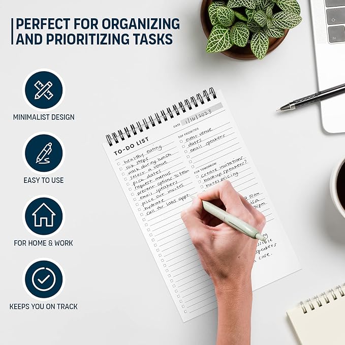 To Do List Notepad: With Multiple Functional Sections - 6.5 x 9.8" 60 Sheets - Spiral Daily Planner Notebook - Task CheckList Organizer Agenda Pad for Work - Note & Todo List Organization Notebooks