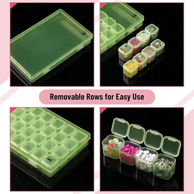 Mr. Pen - Bead Storage Containers, 28 Grids, 2 Pack, Transparent Green Small Bead Organizer Box