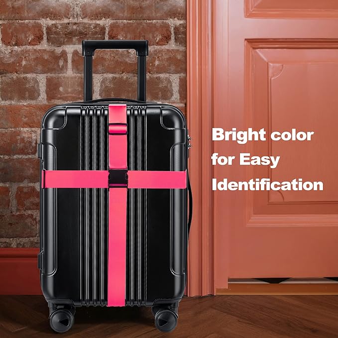 Luggage Straps for Suitcases TSA Approved Travel Belt 4 Pack by Chelmon (Rose Red)