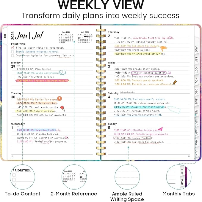Academic Planner 2026-2027, Weekly and Monthly Calendar Book, July 2026 – June 2027, Hardcover Planner with Tabs, Perfect for Teachers, Students, Women & Men, A5 (6.4" x 8.5") - Gold