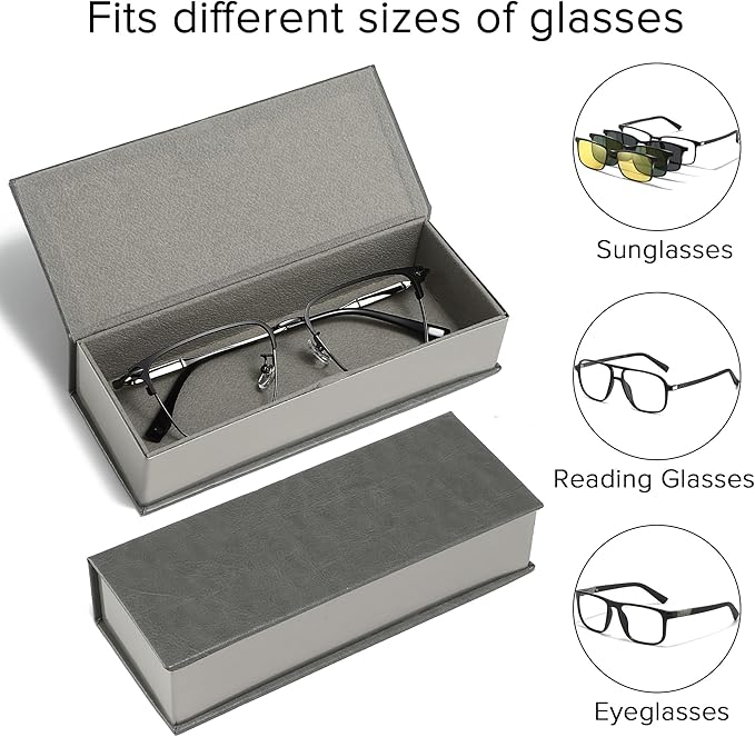 2Pack Leather Glasses Case for Women Men Book-like Hard Shell Eyeglass Bag With Carrying Strap Soft Sunglasses Pouch