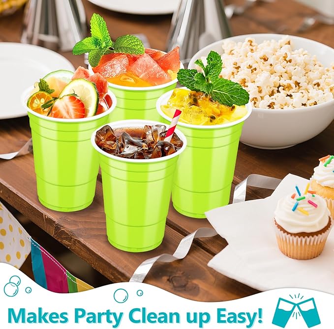 LANLISA 50 Lime Green Plastic Cups, 16 oz Disposable Cups, Drinking Cups For Halloween, Summerween, Christmas Party Supplies