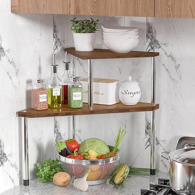 Weenson Bathroom Organizer Countertop, Bathroom Sink Organizer for Toiletries, Makeup, Skincare, Bamboo 2-Tier Kitchen Countertop Organizer for Spice Salt (Brwon)