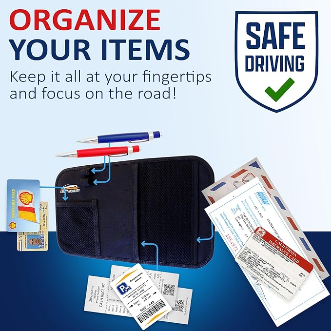 Car Sun Visor Organizer - Auto Accessories Document Holder - Car, Truck, SUV Registration & Insurance Storage Pouch - Road Trip Essential Gift for Any Driver - Comes With a Unique eBook