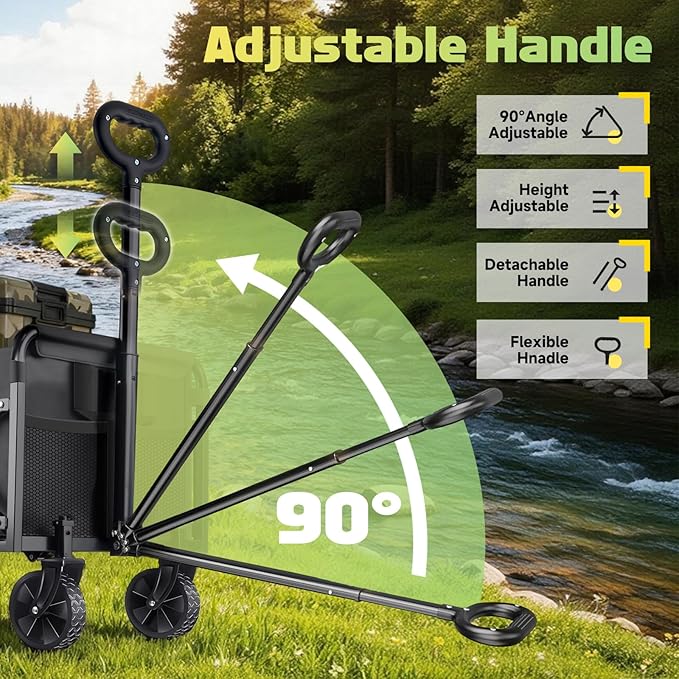 360LBS Collapsible Foldable Wagon Carts - Heavy Duty Portable Folding Utility Wagons with All-Terrain Wheels for Grocery Sports Shopping Camping Garden Beach, 2 Drink Holders/Lightweight/Black