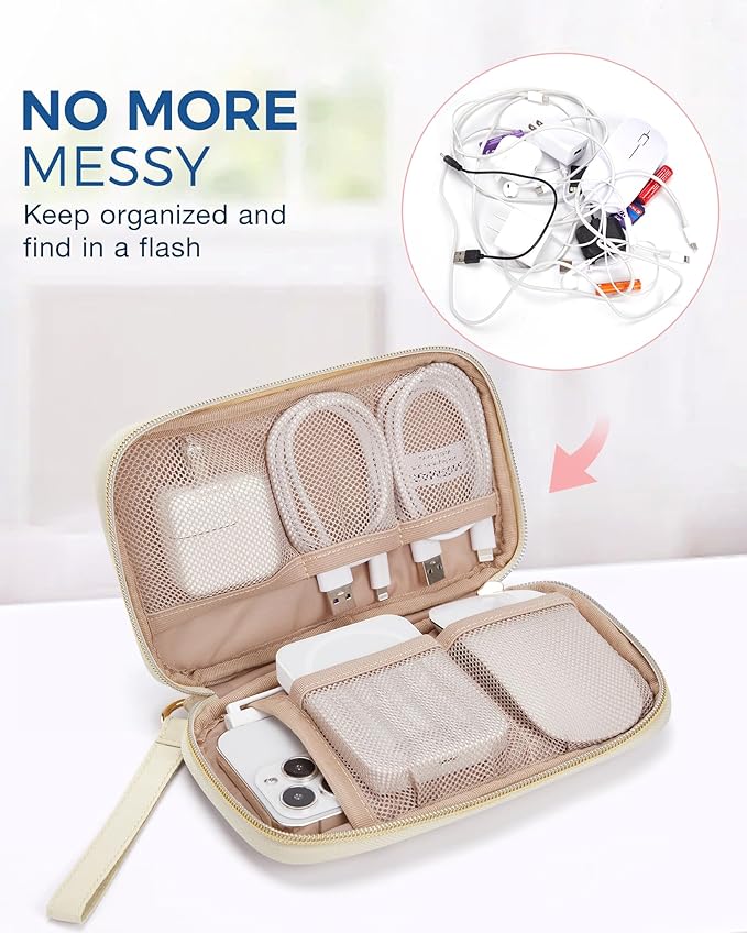 BAGSMART Cord Organizer Travel Cable Organizer Bag Tech Electronic Organizer Travel Case, Travel Essentials for Charger, Cable, Phone, Flash drive, Single Layer - Beige