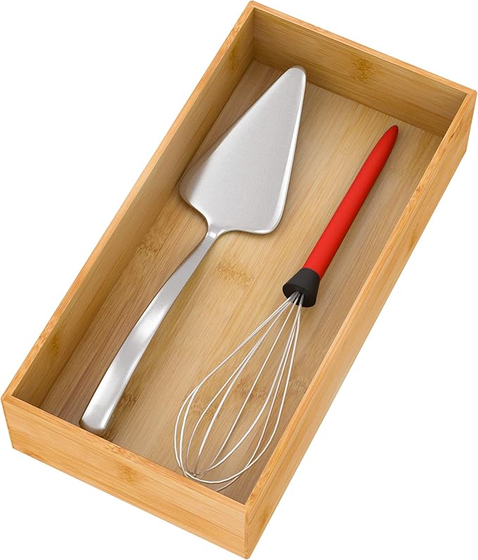 Bamboo Kitchen Drawer Organizer, Wooden Storage Box for Utensil Organizer Silverware Tray Cutlery Holder Flatware Containers - Multi-Use Deep Drawer Dividers Organizer for Bathroom, Jewelry, 12"6"2.5"