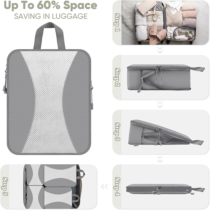 8 Set Compression Packing Cubes for Travel, Packing Cubes Compression Travel Accessories Expandable Packing Organizers for Carry on Luggage Suitcase