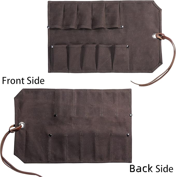 Tool Roll Up Bag with 10 Staggered Tool Pockets,Chisel Roll Portable Carry Small Tool Organize Pouch (Grey)