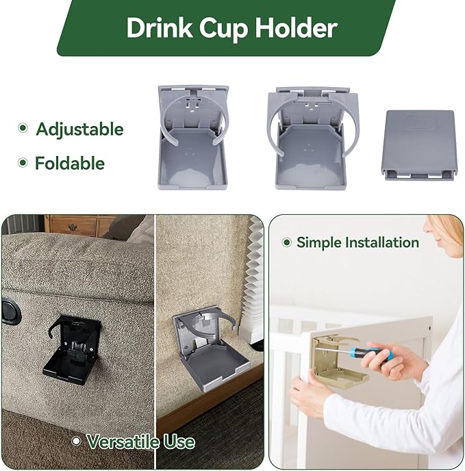 2pcs Adjustable Folding Cup Holder Automotive Water Drink Bottle Holder, fit Most Size Mugs Bottle, with Screws and Tapes, for Car Auto Truck RV Boat Van Camper Caravan Marine Yacht (Gray)