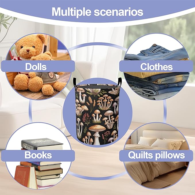 Vintage Mushrooms Laundry Basket, Ferns Oxford Cloth Laundry Hamper With Handle Foldable Portable Clothes Storage Basket Storage Bag For Laundry Room/Bathroom/Bedroom/Dormitories