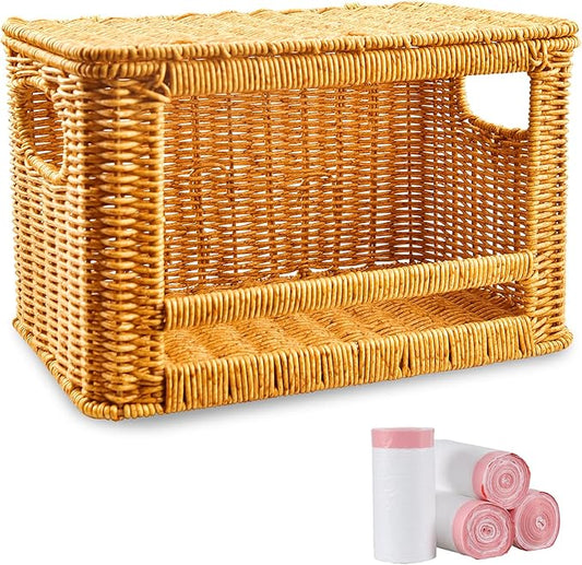 Large Trash Bag Dispenser, Rattan Garbage Bag Holder & Roll Organizer, Extra Large Trash Bag Storage for 13-33 Gallon Bags | Under Sink Organizer, Pantry & Kitchen Basket