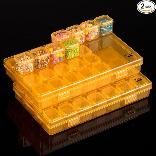 Mr. Pen - Bead Storage Containers, 28 Grids, 2 Pack, Transparent Orange Small Bead Organizer Box