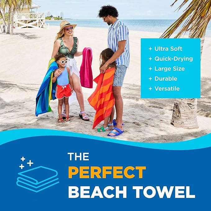 Kaufman - Soft Oversized Beach Towels in Bulk | 30" x 60" Velour Striped Beach Towel | Absorbent, Quick-Drying | 100% Cotton Thick Beach Towels (480)