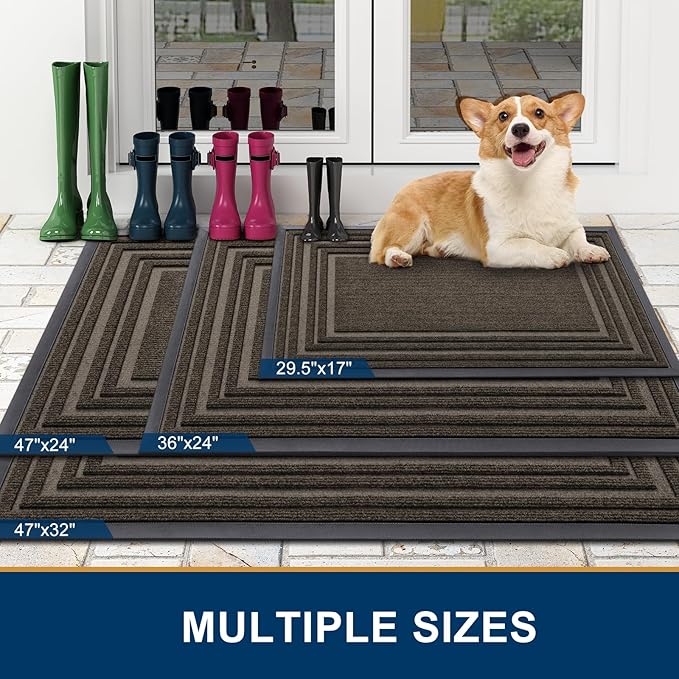 Buganda Front Door Mat Indoor Outdoor Entrance, Non-Slip Natural Rubber Doormats, Easy Clean, Low Profile, Dirt Trapper Entryway Floor Mats for Outside, Garages and Patios, 59x23, Brown