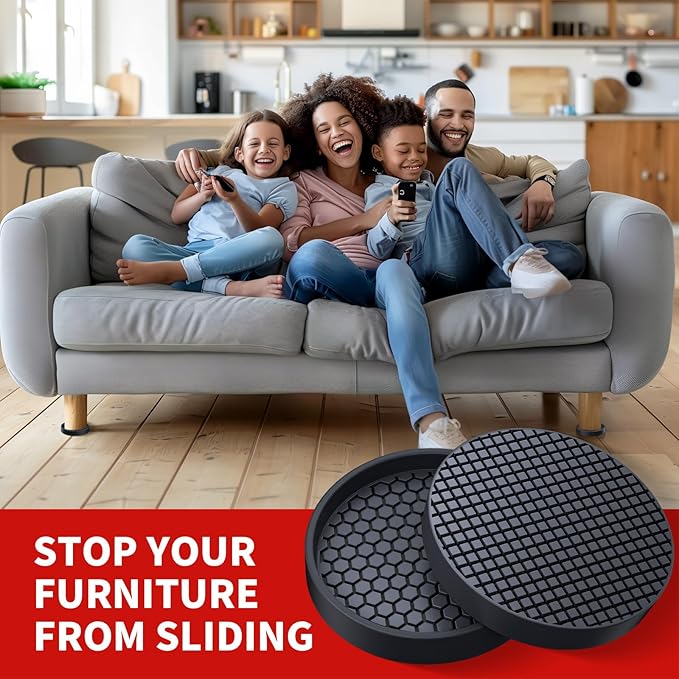 Ezprotekt Non Slip Furniture Pads, 4 Pcs 3" Rubber Caster Cups, Anti Skid Furniture Coasters for Hardwood Floors, No Slide Furniture Gripper, Floor Protector for Bed Couch Furniture Stoppers (Black)