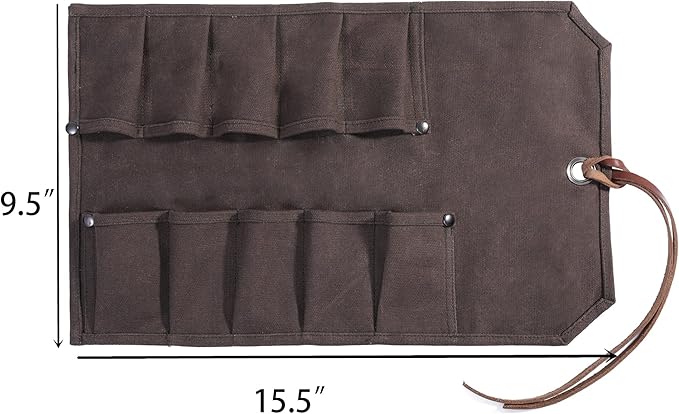 Tool Roll Up Bag with 10 Staggered Tool Pockets,Chisel Roll Portable Carry Small Tool Organize Pouch (Grey)