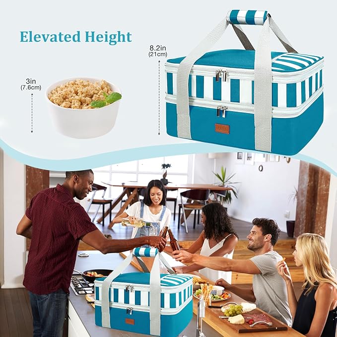 Vuudh Expandable Casserole Carrier Bag - Double Decker Food Bag, Insulated Casserole Carrier for Hot or Cold Food, Lasagna Holder Tote for Picnics, Beaches, Traveling, or Gifts