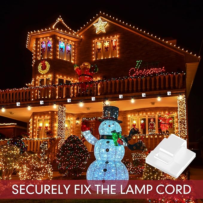 200 Pcs Outdoor Light Clips Adhesive Cable Clips for Christmas Outdoor String Lights with Adhesive Strips Patio Decor for Wall Wire Holder for Hanging Cable Management Cord Organizer (White)
