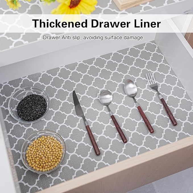 Drawer and Shelf Liner for Kitchen Cabinet,Non-Adhesive Cabinet Liner 24in x 20FT,Waterproof Shelf Paper Non-Slip Mats Cupboard Liner Contact Protect Dresser/Shelves/Table-Grey Lantern