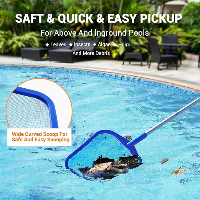 Pool Skimmer - Pool Skimmer Net with 8 Section Adjustable Telescopic Aluminum Pole, 23''- 87'', Pool Net Skimmer Rake with Ultra Fine Mesh , Pool Leaf Skimmer for Swimming Pools, Spas, Hot Tubs
