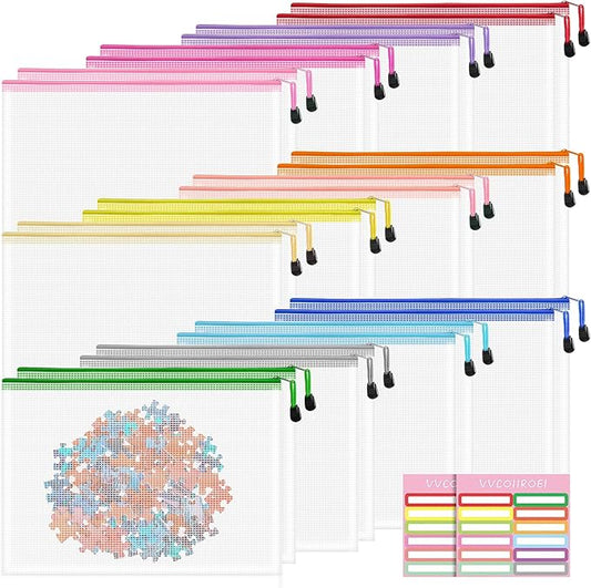 24pcs Clear Zipper Pouches, A4 Zipper Bag, 12 Colors Letter Size Organizer Bags, Toy Bags for Storage, Mesh Bags for Classroom, Home Organization, Teacher Supplies
