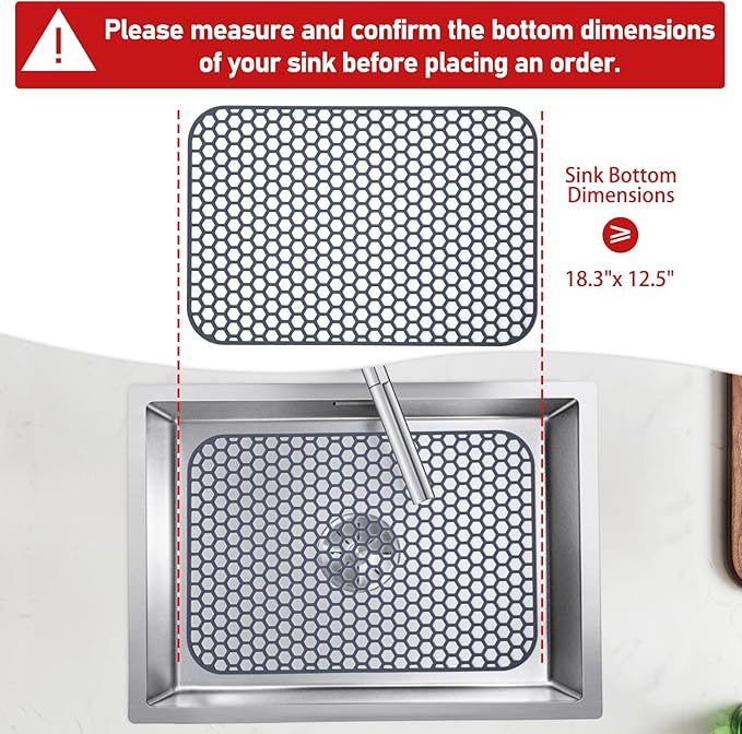 Silicone Sink Protector for Kitchen Sink - 18.3''x12.5'' Kitchen Grid Accessory, Non-slip Heat Resistant Grid Dry Mat for Bottom of Porcelain Stainless Steel, Dishwasher Safe