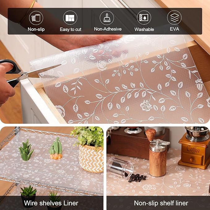 Cooyes Shelf Liner – Premium Non-Adhesive Cabinet & Drawer Liner for Kitchen – Waterproof Shelf Paper with Modern Pattern – Durable EVA Cabinet Mat – Easy to Cut （11.8" W x 236" L）