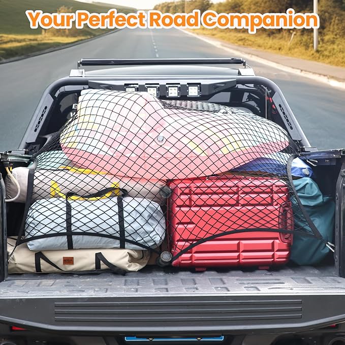 Truck Bed Net, Highly Elastic Cargo Net for Pickup Truck Bed, Stretchable Mesh Organizer for Pickup Trunk Bed, Suitable for Daily Light Loads of Trucks, 4'x4' Stretches to 7'x7'