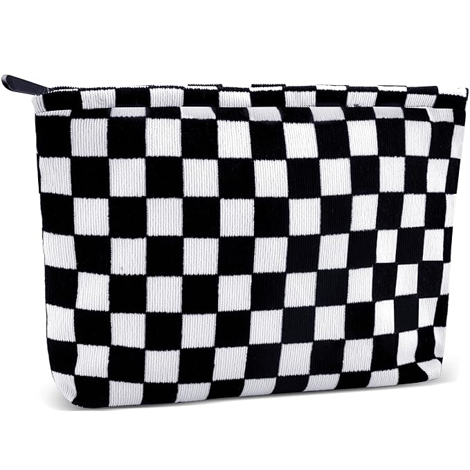 ZLFSRQ Checkered Makeup Bag for Women Large Capacity Black Travel Cosmetic Bag Set Makeup Pouch for Purse Zipper Toiletry Organizer Cute Y2K Aesthetic Trendy Adults Zipper Skincare Storage Organizer