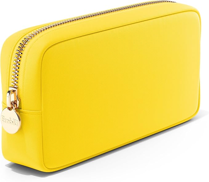 Embla Makeup Bag Travel Cosmetics Pouch and Toiletry Bag, Nylon Zipper Pouch Purse, Cute Make Up Organizer Storage Tote for Women Girls, Waterproof Travel Skincare Case, Small Makeup Bags, Lemon