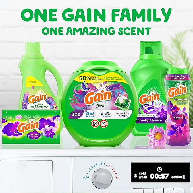 Gain Laundry Detergent Pacs, Moonlight Breeze | HE Compatible | Long Lasting Scent | 76 Count | Pack of 2
