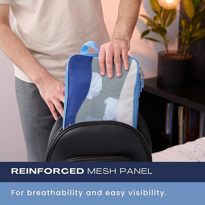 Compression Packing Cubes, 4 Set Packing Cubes for Travel, Travel Essentials for Men, Compressible Package Organizer for Suitcases, Navy Blue