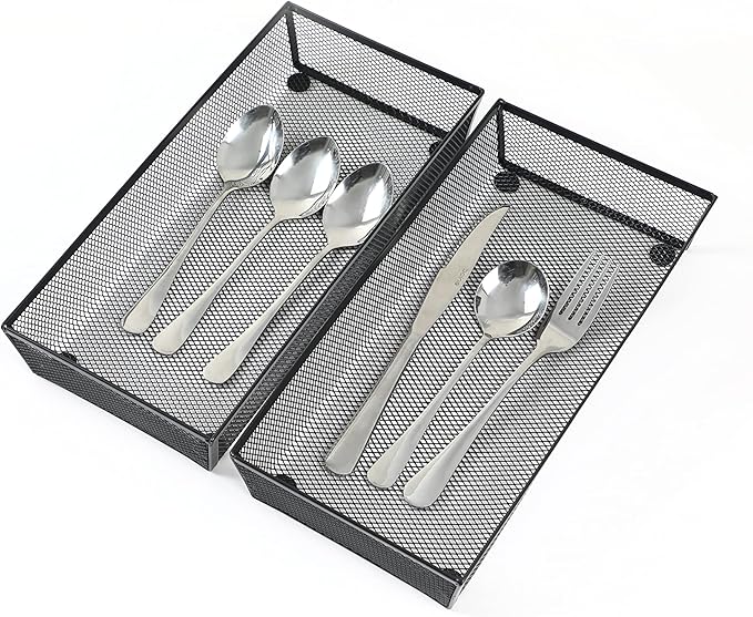 BYCY 3 Pack Mesh Flatware Drawer Organizer for Kitchen/Office/Home Tools,Spoon Knife Fork Organizers Box Utensil Tabletop Storage Tray (12 x 6 x 2 Inch)